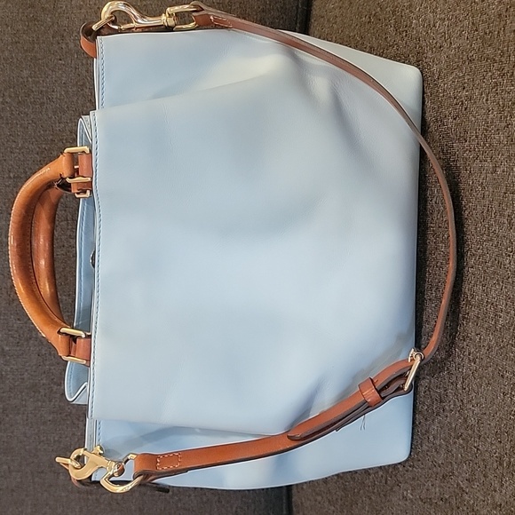 Dooney & Bourke Sky Blue LeatherTote Tan Handles - Picture 6 of 11